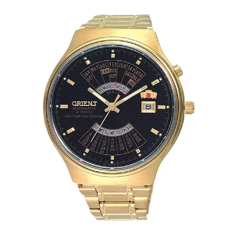 Orient Men's FEU00008BW Perpetual Calnedar World Time Automatic Gold-Tone Stainless Steel Watch