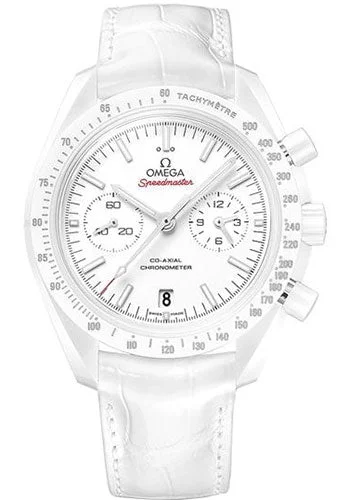 Omega Speedmaster Moonwatch Co-Axial Chronograph White Side of the Moon Watch - 44.25 mm White Ceramic Case - Moonwatch Style Dial - White Leather Strap - 311.93.44.51.04.002