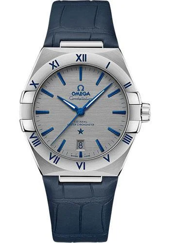 Omega Constellation OMEGA Co-Axial Master Chronometer - 39 mm Steel Case - Tally- Ruthenium-Grey Dial - Blue Leather Strap - 131.13.39.20.06.002