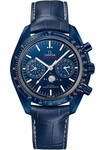 Omega Speedmaster Moonwatch Co-Axial Master Chronometer Moonphase Chronograph Blue Side Of The Moon Watch - 44.25 mm Blue Ceramic Case - Blue Ceramic Dial - Blue Leather Strap - 304.93.44.52.03.001