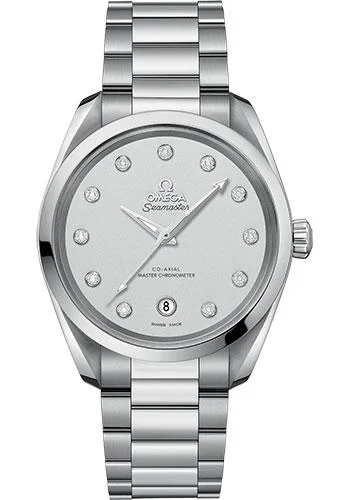 Omega Seamaster Aqua Terra 150M Co-Axial Master Chronometer Ladies Watch - 38 mm Steel Case - Silvery Diamond Dial - 220.10.38.20.52.001