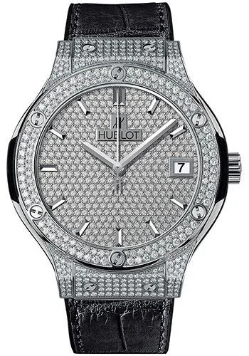 Hublot Classic Fusion Diamond Paved Titanium - Diamond Paved Dial - Rubber Alligator Strap-565.NX.9010.LR.1704