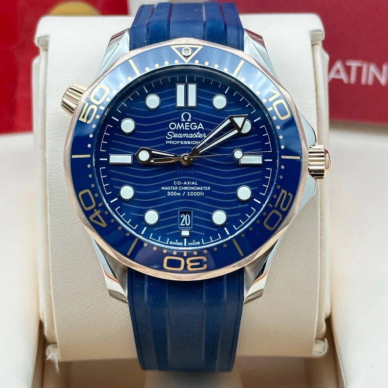 Omega 210.22.42.20.03.002  Seamaster Blue 18K Rose Gold Steel Box Paper