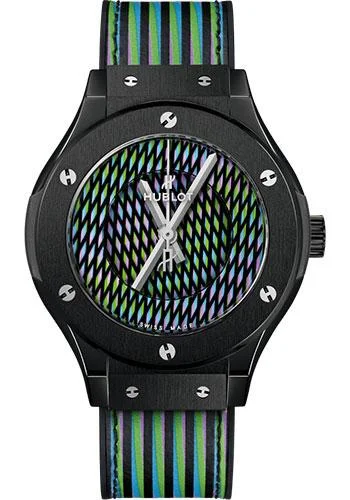 Hublot Classic Fusion Cruz Diez Ceramic Watch - 38 mm - Cruz Diez Two-Level Dial - Black Rubber and Cruz Diez Leather Strap-565.CX.8900.VR.CZD19