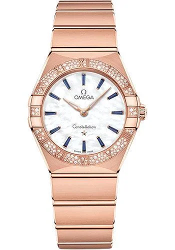 Omega Constellation Quartz - 28 mm Sedna Gold Case - Diamond Bezel - White Pearled Mother-Of-Pearl Sapphire Dial - 131.55.28.60.55.007