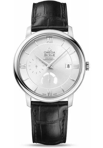 Omega De Ville Prestige Power Reserver Co-Axial Watch - 39.5 mm Steel Case - Silver Dial - Black Leather Strap - 424.13.40.21.02.001