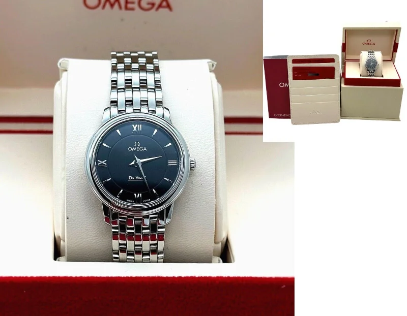 Omega Ladies 424.10.27.60.01.001 De Ville Prestige Black Dial Steel Box Paper