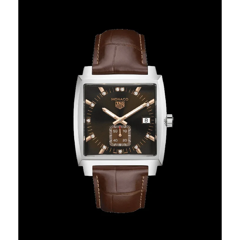 Tag Heuer Men's WAW131E.FC6420 Monaco Diamond Brown Leather Watch