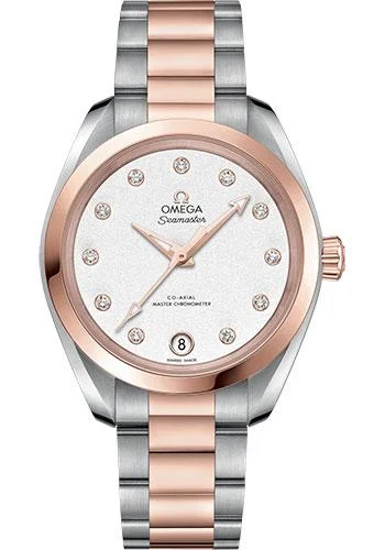 Omega Seamaster Aqua Terra 150M Co-Axial Master Chronometer Watch - 34 mm Steel And Sedna Gold Case - Crystal Silvery Diamond Dial - 220.20.34.20.52.001