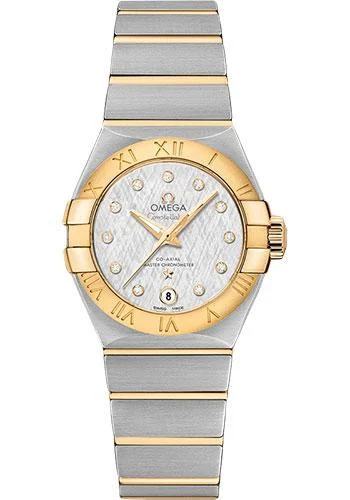 Omega Constellation Co-Axial Master Chronometer Watch - 27 mm Steel And Yellow Gold Case - White -Silvery Diamond Dial - Brushed Steel Bracelet - 127.20.27.20.52.002