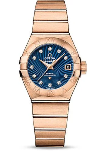 Omega Constellation Co-Axial Watch - 27 mm Brushed Red Gold Case - Blue Supernova Diamond Dial - 123.50.27.20.53.001