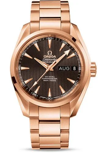 Omega Seamaster Aqua Terra Co-Axial Annual Calendar Watch - 38.5 mm Red Gold Case - Teak-Sun Brushed Grey Dial - 231.50.39.22.06.001