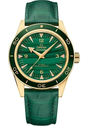 Omega Seamaster 300 Omega Co-Axial Master Chronometer - 41 mm Yellow Gold Case - Deep Green Dial - Green Leather Strap - 234.63.41.21.99.001